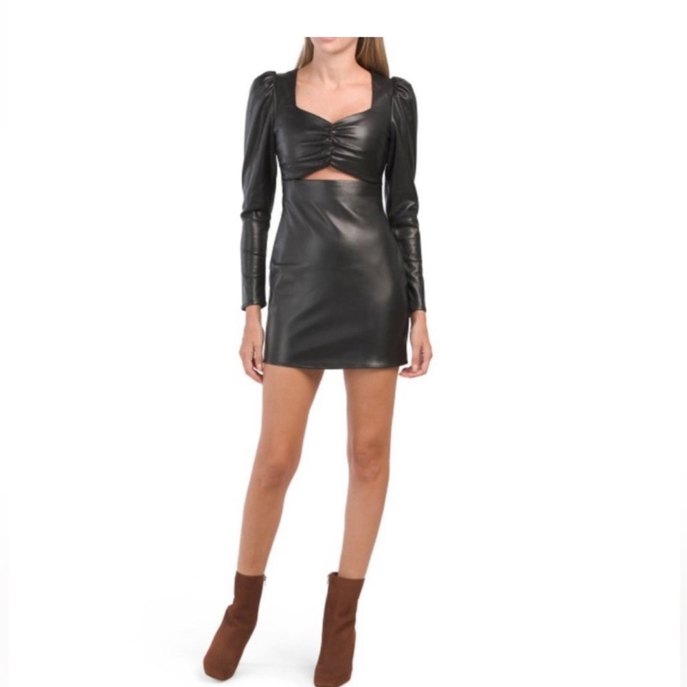 RONNY KOBO CUTOUT FAUX LEATHER DRESS- NEW